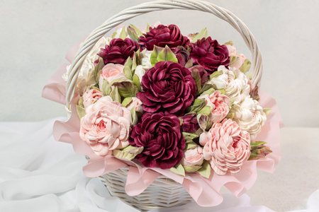 A basket of Peonies made from homemade, delicious, Zephyrの写真素材