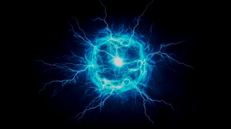 Energy shock wave: a blue shockwave that spreads from the center point, illuminating the entire black backgroundの素材