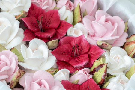 Home-made marshmallow floristry. Natural apple marshmallows, slightly sweetの写真素材