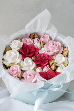Home-made marshmallow floristry. Natural apple marshmallows, slightly sweetの写真素材