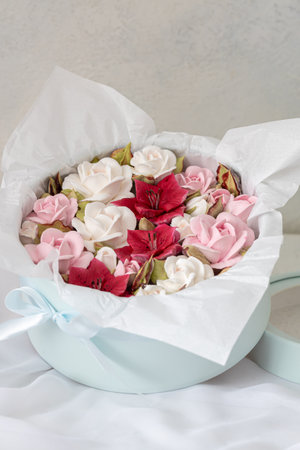 Home-made marshmallow floristry. Natural apple marshmallows, slightly sweetの写真素材