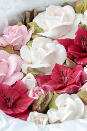 Home-made marshmallow floristry. Natural apple marshmallows, slightly sweetの写真素材