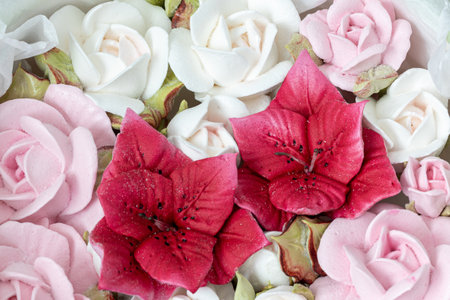 Home-made marshmallow floristry. Natural apple marshmallows, slightly sweetの写真素材