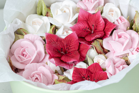 Home-made marshmallow floristry. Natural apple marshmallows, slightly sweetの写真素材