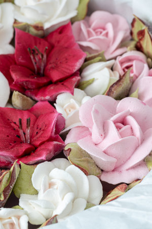 Home-made marshmallow floristry. Natural apple marshmallows, slightly sweetの写真素材