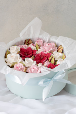 Home-made marshmallow floristry. Natural apple marshmallows, slightly sweetの写真素材