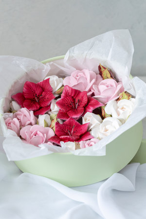 Home-made marshmallow floristry. Natural apple marshmallows, slightly sweetの写真素材
