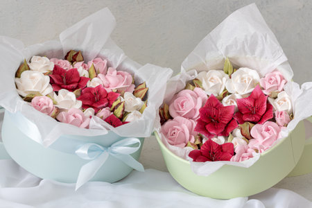 Home-made marshmallow floristry. Natural apple marshmallows, slightly sweetの写真素材