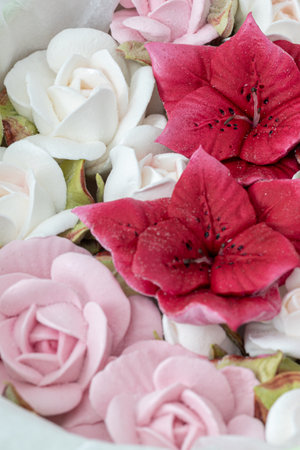 Home-made marshmallow floristry. Natural apple marshmallows, slightly sweetの写真素材