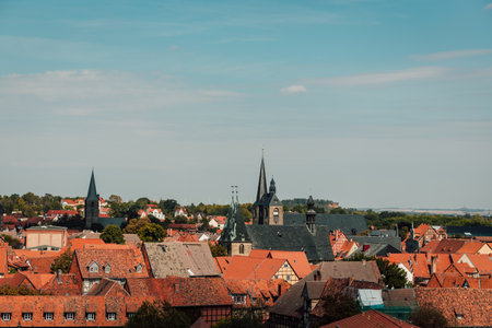 Red roofs of beautiful houses. Top viewの写真素材