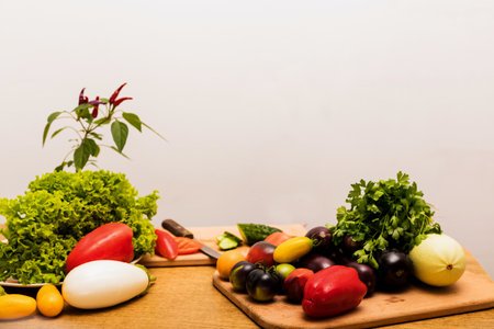 Autumn composition of vegetables on the table on a white backgroundの写真素材