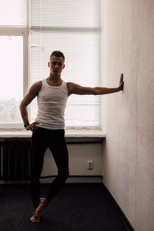 Sports at home, quarantine Healthy lifestyle, fitness, Pilatesの写真素材