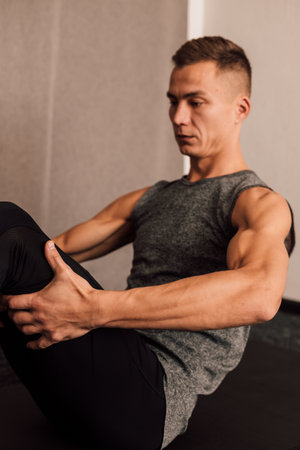 Sports at home, quarantine Healthy lifestyle, fitness, Pilatesの写真素材