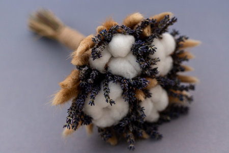 Bouquet of dried flowers. Handmade for home comfort.Dried lavender and cotton. Bridal bouquet. High quality photoの写真素材