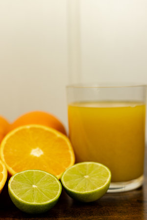 Healthy orange juice. A glass of juice on the table. Orange diet High quality photoの写真素材