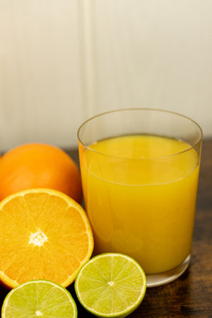 Healthy orange juice. A glass of juice on the table. Orange diet High quality photoの写真素材