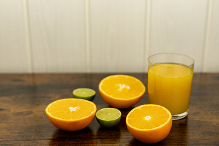Healthy orange juice. A glass of juice on the table. Orange diet High quality photoの写真素材