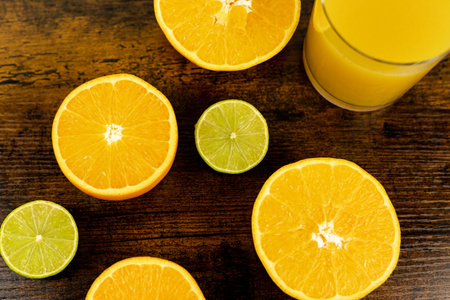 Healthy orange juice. A glass of juice on the table. Orange diet High quality photoの写真素材