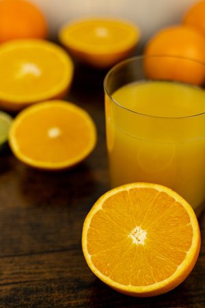 Healthy orange juice. A glass of juice on the table. Orange diet High quality photoの写真素材
