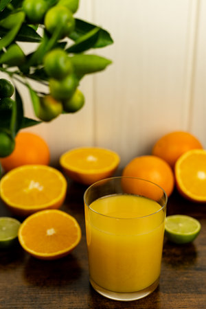 Glass of orange juice in glass close-up. High quality photoの写真素材