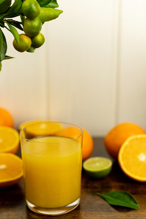 Glass of orange juice in glass close-up. High quality photoの写真素材