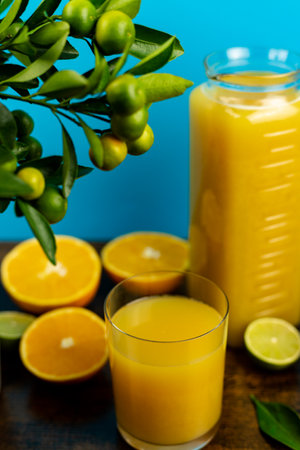 Glass of orange juice in glass close-up. High quality photoの写真素材