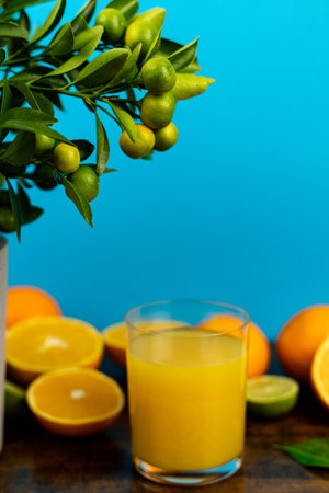 Glass of orange juice in glass close-up. High quality photoの写真素材