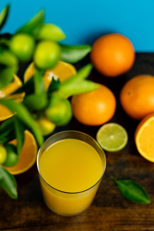 Glass of orange juice in glass close-up. High quality photoの写真素材