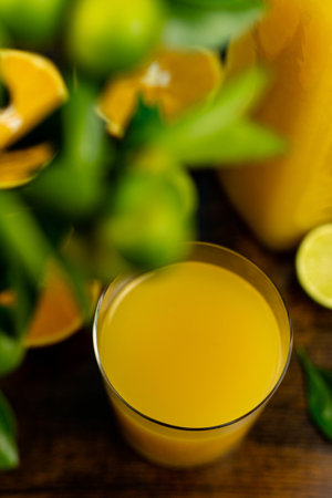 Glass of orange juice in glass close-up. High quality photoの写真素材