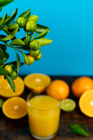 Glass of orange juice in glass close-up. High quality photoの写真素材