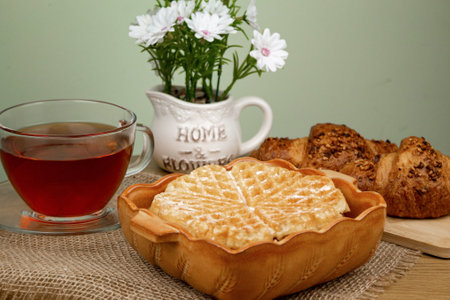 Homemade pastries. Waffles with coffee. Homemade dessert. High quality photoの写真素材
