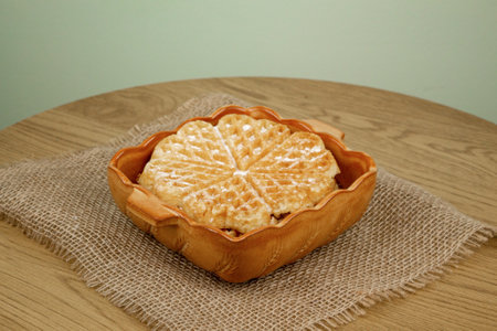 Waffles on the table. View from above. Freshly baked homemade waffle. High quality photoの写真素材