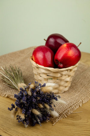 Bouquet of dried lavender. Dried flowers on burlap. Bouquet of dried flowers. High quality photoの写真素材