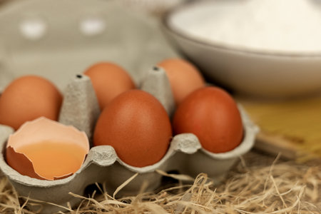 Eggs, flour. Cooking pasta. Ingredients for cooking pasta. High quality photoの写真素材