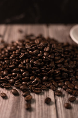 Coffee roasted coffee on a dark background. High quality photoの写真素材