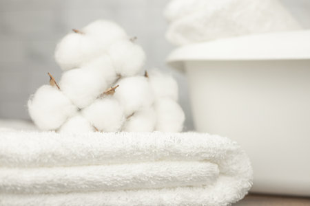 A new white terry towel made of cotton.の写真素材
