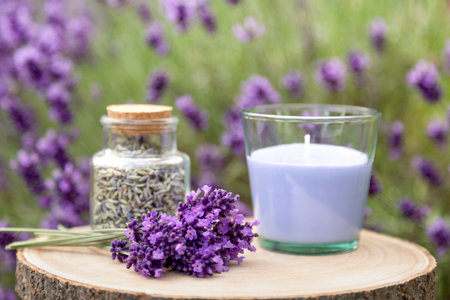 Lavender Candle and Dried Flowers in Rustic Setting. High quality photoの写真素材