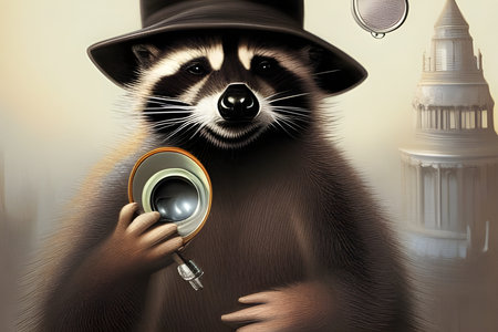 Gentleman raccoon wearing a hat. Amazing 3D Digital illustration. CG Artwork Background.