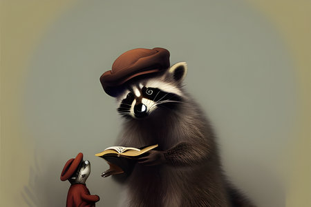Gentleman raccoon wearing a hat. Amazing 3D Digital illustration. CG Artwork Background.の写真素材