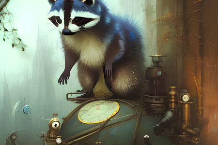 Steampunk raccoon. Fantasy Digital illustration. CG Artwork Background.の写真素材