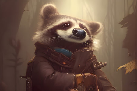 Steampunk raccoon. Fantasy Digital illustration. CG Artwork Background.の写真素材