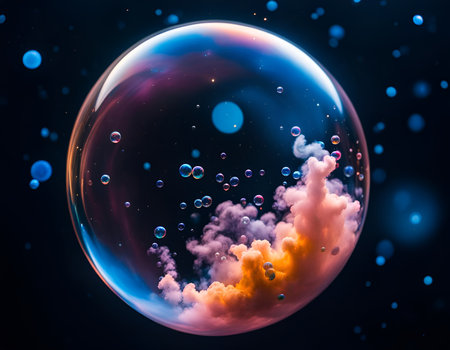 Abstract cosmic wallpaper with colourful galaxy sphere in a sparkling background. Amazing Cosmos Background. Digital illustration. CG Artwork Background.の素材