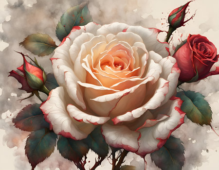 Watercolor sketch of pink and red roses bouquet sketch. Beautiful floral digital illustration. CG Artwork Background.の素材