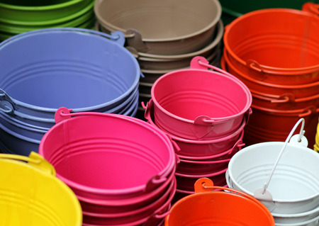 Aluminum buckets for flowersの写真素材