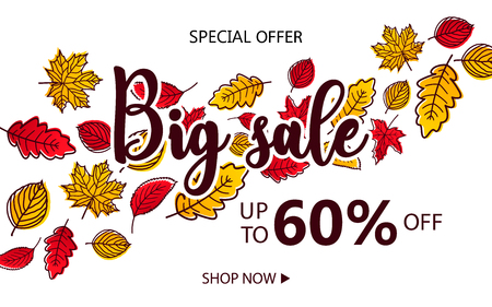Collection of autumn sale and other typography flyer template with lettering.のイラスト素材