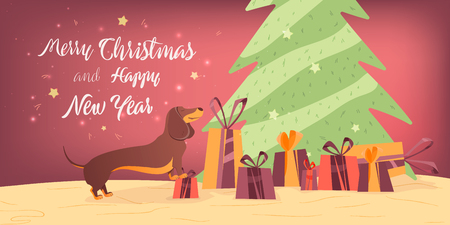 Banner design template with congratulations Happy Christmas and New Year.のイラスト素材