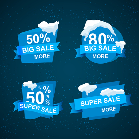 Sale banners for business, promotion and advertising in a blue glittering background. Vector illustration.のイラスト素材