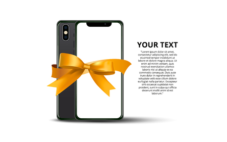 Banner with phone and gold ribbon designのイラスト素材