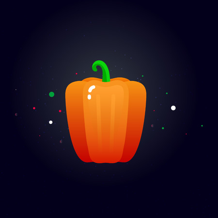 Fresh  vector illustration whole of juice pepper. cartoon vegetable isolated on black background. Illustration used for magazine, poster, card, menu cover, web pages.のイラスト素材