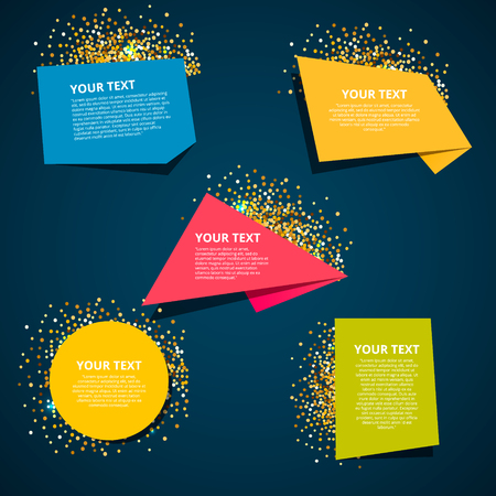 Gold set of origami banners, vector illustrationのイラスト素材